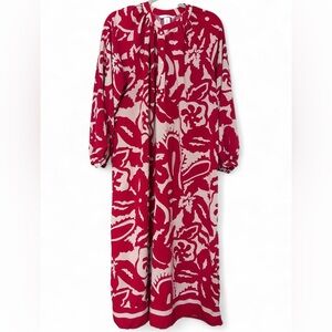 H&M Bright Red Floral Balloon Sleeve Dress | Large | Calf-Length